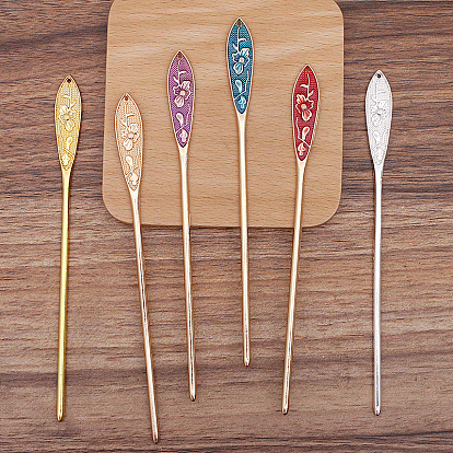 Alloy Enamel Hair Sticks, with Flower Pattern, Long-Lasting Plated Hair Accessories for Women