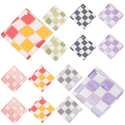 12Pcs 6 Color Checkerboard Style Rhombus Acrylic Pendants, for DIY Jewelry Earring Hair Accessories