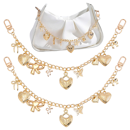 2Pcs Aluminium Chains Bag Extender Chains, with Brass & CCB Plastic Pendant and Alloy Swivel Clasps