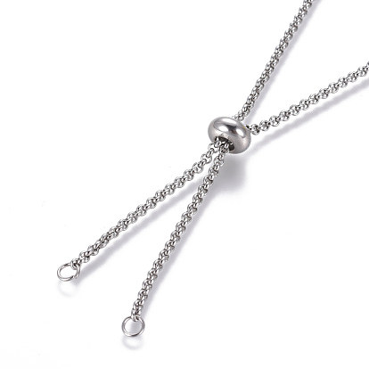 Adjustable 304 Stainless Steel Slider Necklaces, with Rolo Chains and Slider Stopper Beads
