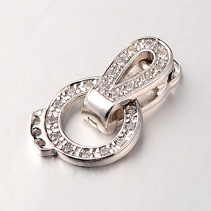Brass Micro Pave Cubic Zirconia Fold Over Clasps, Cadmium Free & Lead Free, 20x11x4mm, Hole: 1mm