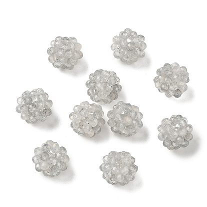 Natural Labradorite Woven Beads, Cluster Beads, Faceted, Round
