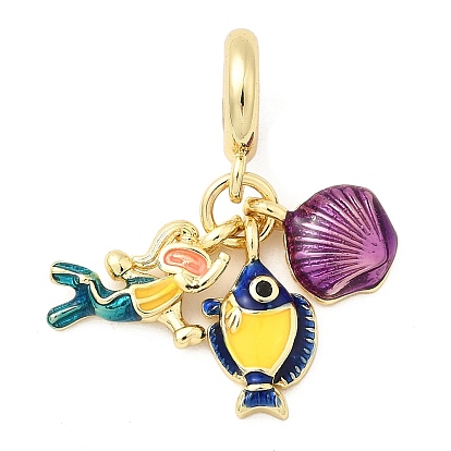 Латунные разноцветные эмалевые европейские подвески в форме ракушки рыбы, подвески с крупными отверстиями и черными кубическими цирконами, без кадмия и без свинца, стойки покрытие, долговечный