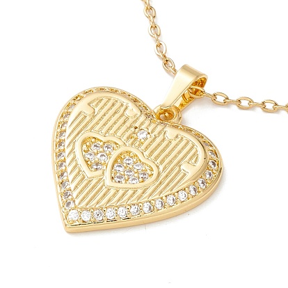 Clear Cubic Zirconia Heart Pendant Necklace, 304 Stainless Steel Jewelry for Women
