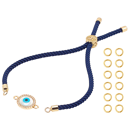 Evil Eye Bracelet Making Kit, Including Nylon Cord Bracelet Making, Brass Micro Pave Cubic Zirconia Links