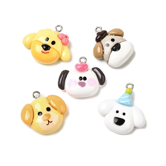 Непрозрачные подвески смолы, собака, с платиновым тоном железная петля