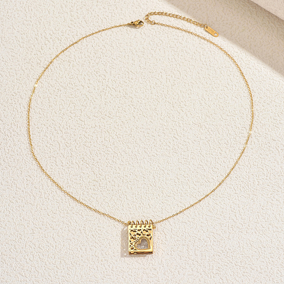 Ожерелья из нержавеющей стали с подвеской в форме сердца, прозрачными кубическими цирконами, открывающимися в форме прямоугольника, с полым сердцем, для ежедневного ношения