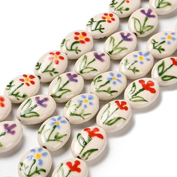 Фарфоровые бусины ручной работы с цветочным принтом