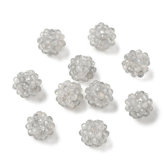 Natural Labradorite Woven Beads, Cluster Beads, Faceted, Round