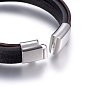 Leather Cord Multi-strand Bracelets, with 304 Stainless Steel Magnetic Clasps, Rectangle