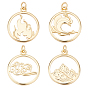 8Pcs 4 Style Brass Pendants, with Jump Ring, Long-Lasting Plated, Flat Round