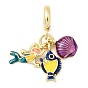 Латунные разноцветные эмалевые европейские подвески в форме ракушки рыбы, подвески с крупными отверстиями и черными кубическими цирконами, без кадмия и без свинца, стойки покрытие, долговечный
