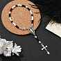 Alloy Cross Charm Bracelet, Glass Rosary Beaded Style Bracelet