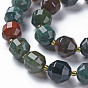 Natural Indian Agate Beads Strands, Faceted, with Seed Beads, Double Terminated Point Prism Beads, Bicone