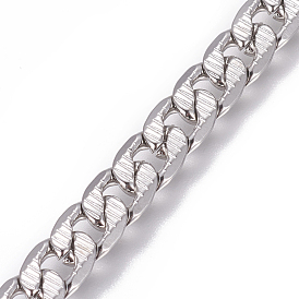 304 Stainless Steel Cuban Link Chains, Chunky Curb Chains, Twisted Chains, Unwelded, Textured