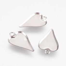 201 Stainless Steel Pendant Cabochon Settings, Plain Edge Bezel Cups, Heart