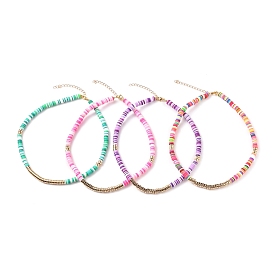 Polymer Clay Heishi Beaded Necklaces, with Electroplate Non-magnetic Synthetic Hematite Beads and 304 Stainless Steel Lobster Claw Clasps, Golden