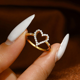 925 Sterling Silver Micro Pave Zirconia Finger Rings for Women, Heart