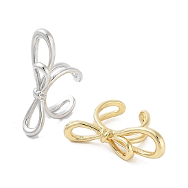 Rack Plating Brass Open Cuff Rings, Cadmium Free & Lead Free, Long-Lasting Plated, Bowknot