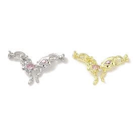 Brass Micro Pave Pink Cubic Zirconia Fold Over Clasps, Buterfly
