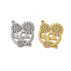 304 Stainless Steel Hollow Connector Charms, Laser Cut, Flower