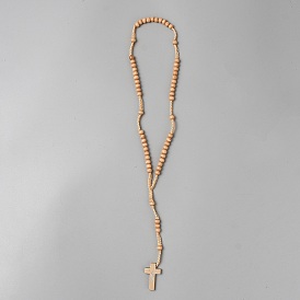 Кулон в виде креста Иисуса из сосновой древесины, четки из полиэстерного шнура, ожерелья из бусин для мужчин и женщин