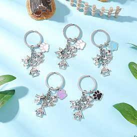 304 Stainless Steel Alloy Enamel Dog Keychains, Iron Keychain Ring