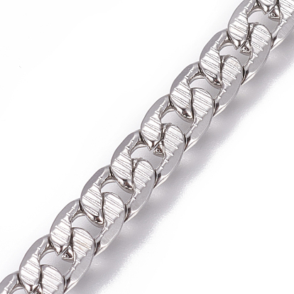 304 Stainless Steel Cuban Link Chains, Chunky Curb Chains, Twisted Chains, Unwelded, Textured