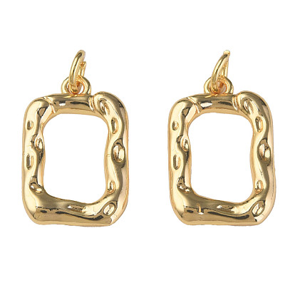 Brass Pendants, with Jump Rings, Nickel Free, Textured, Rectangle