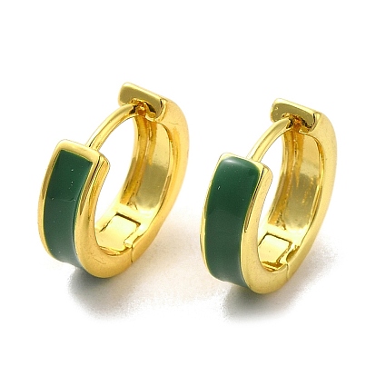 Rack Plating Brass Hoop Earrings, with Green Enamel
