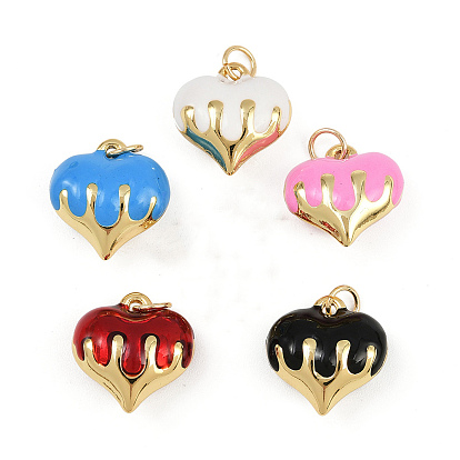 Латунь эмаль подвески, сердце прелести, с прыжковых колец, стойки покрытие, реальный 18 k позолоченный, без свинца и без кадмия, долговечный