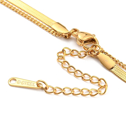 304 Stainless Steel Curb & Herringbone Chains Double Layer Necklaces, with Trinity Knot Pendant