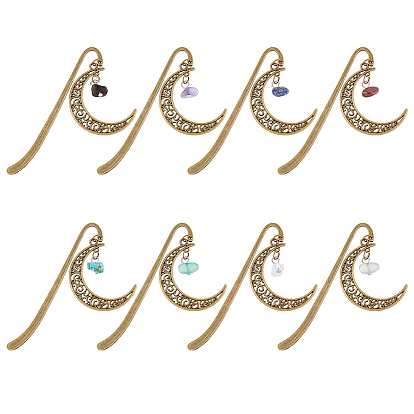1 набор закладок-крючков в тибетском стиле, закладка с подвеской в виде полумесяца, маркер для книг с подвесками из драгоценных камней и стеклянных чипсов