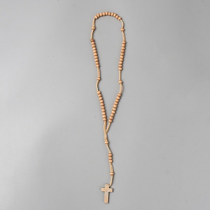 Кулон в виде креста Иисуса из сосновой древесины, четки из полиэстерного шнура, ожерелья из бусин для мужчин и женщин