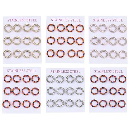 304 из нержавеющей стали серьги, со стразами, кольцо