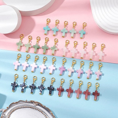 35шт 7 цвета крест акриловые подвесные украшения, Подвески с застежками-когтями омара для украшения сумок