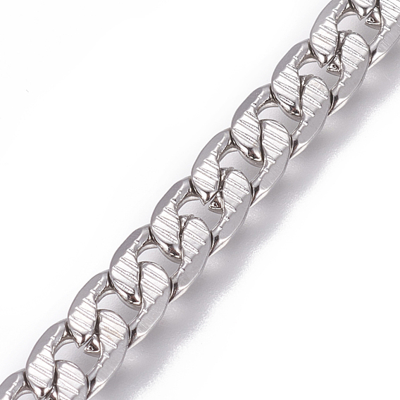 304 Stainless Steel Cuban Link Chains, Chunky Curb Chains, Twisted Chains, Unwelded, Textured