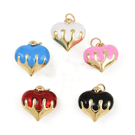 Латунь эмаль подвески, сердце прелести, с прыжковых колец, стойки покрытие, реальный 18 k позолоченный, без свинца и без кадмия, долговечный