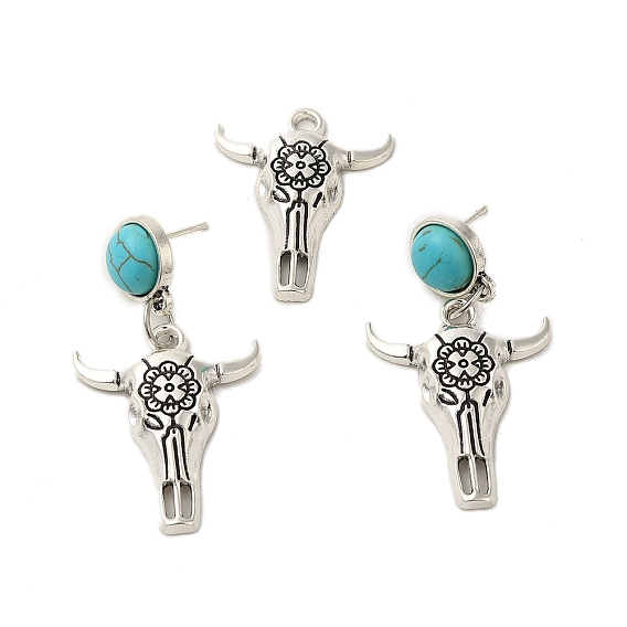 Наборы серег-гвоздиков с подвесками из синтетической бирюзы и сплава крупного рогатого скота, 316 украшения из стальной иглы для женщин