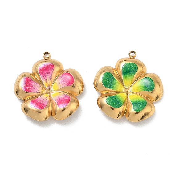 304 colgantes de esmalte de acero inoxidable, encantos de la flor, dorado