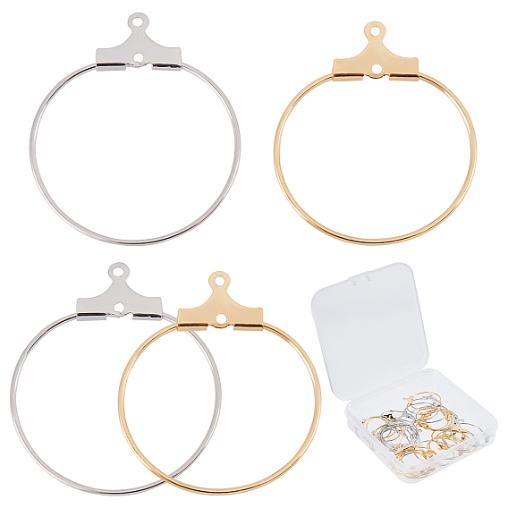 40Pcs 2 Color Brass Pendants, Hoop Earring Findings, 2-Loop Link Pendants, Ring