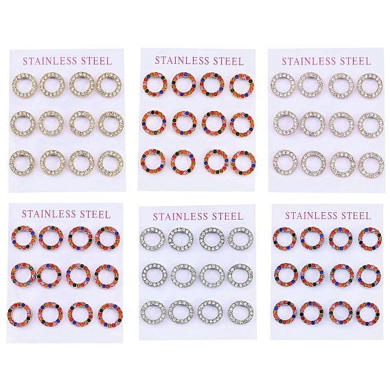 304 из нержавеющей стали серьги, со стразами, кольцо