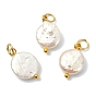 Natural Baroque Keshi Pearl Pendants, Coin Charms with 304 Stainless Steel Open Jump Rings, White