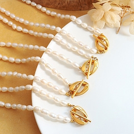 Ожерелье в геометрическом стиле с застежкой из пресноводного жемчуга для женщин, винтажные украшения из титановой стали в стиле хип-хоп.