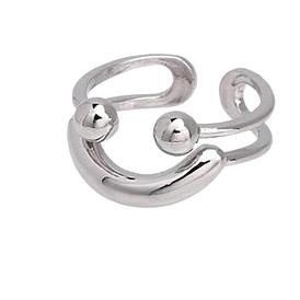 Rhodium Plated 925 Sterling Silver Ring Smiling Face Open Cuff Ring