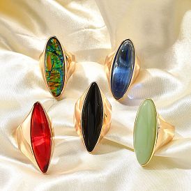 Resin Horse Eye Finger Rings, Golden Tone Alloy Statement Rings for Women