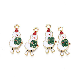 Crémaillère placage pendentifs en émail d'alliage, sans cadmium et sans nickel et sans plomb, or et de lumière, Noël, bonhomme de neige avec tambourinage