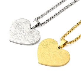 304 Stainless Steel Box Chain Arabic Heart Pendant Necklaces for Women