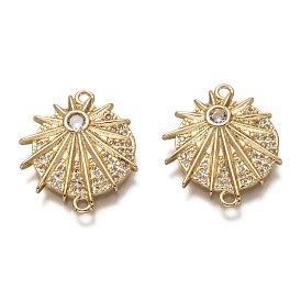Brass Micro Pave Clear Cubic Zirconia Links Connectors, Long-Lasting Plated, Flat Round with Star
