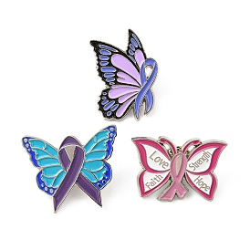 Butterfly & Esophageal Cancer/Alzheimer's/Breast Cancer Awareness Ribbon Alloy Enamel Pin, Brooch for Backpack Clothes